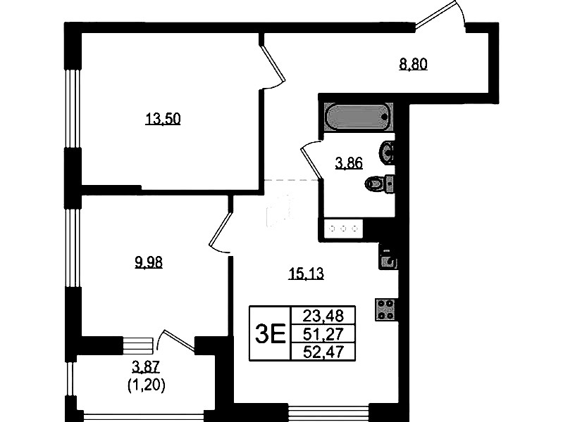 2-комнатная квартира 52.47 м², 23/23 эт., ЖК «Южная Нева»